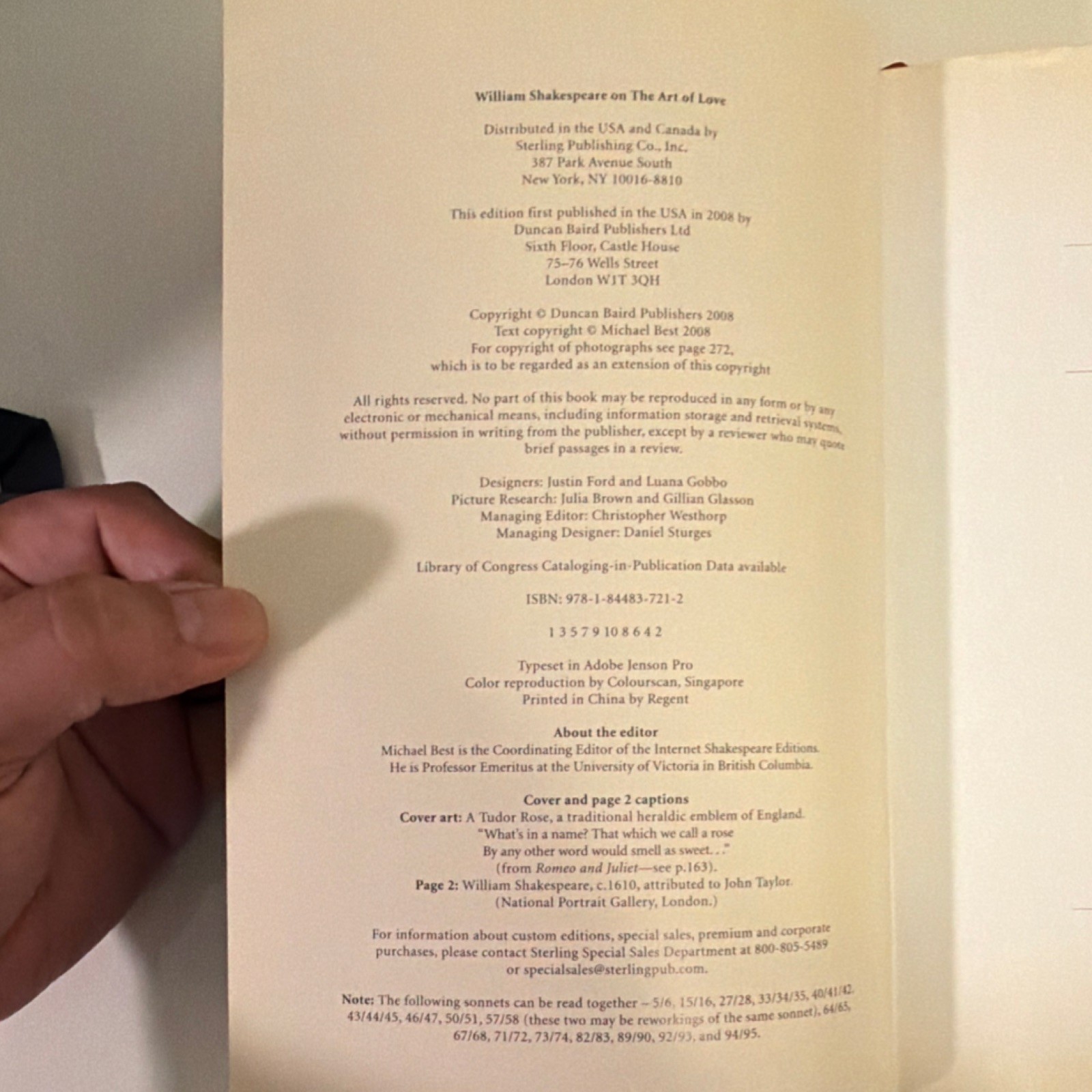William Shakespeare Art of Love Hardcover Illustrated 1st Ed Duncan Baird 2008