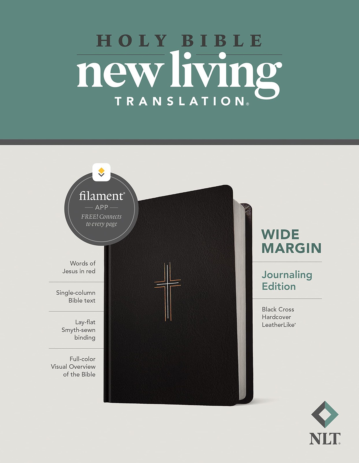 NLT Wide Margin Bible, Filament Enabled (Hardcover LeatherLike, Black Cross,…