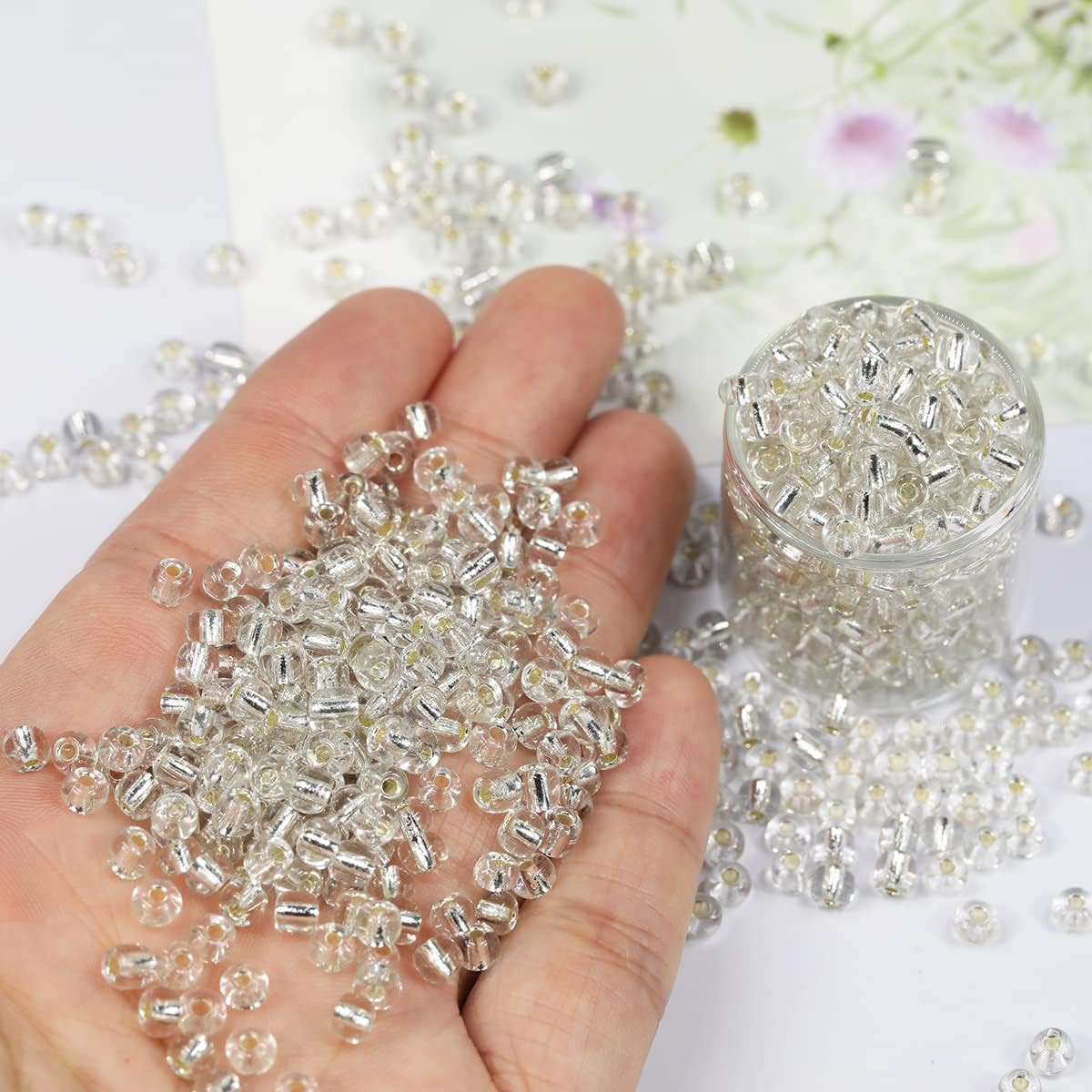 Clear Silver Lined Color 4mm Seed Beads About 1200pcs/100Grams in Bag, 6/0 Glass