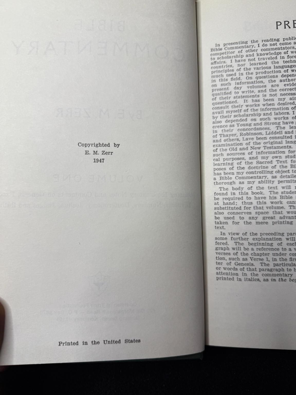 Bible Commentary Vol 1 E.M. Zerr 1947 Guardian of Truth Hardcover