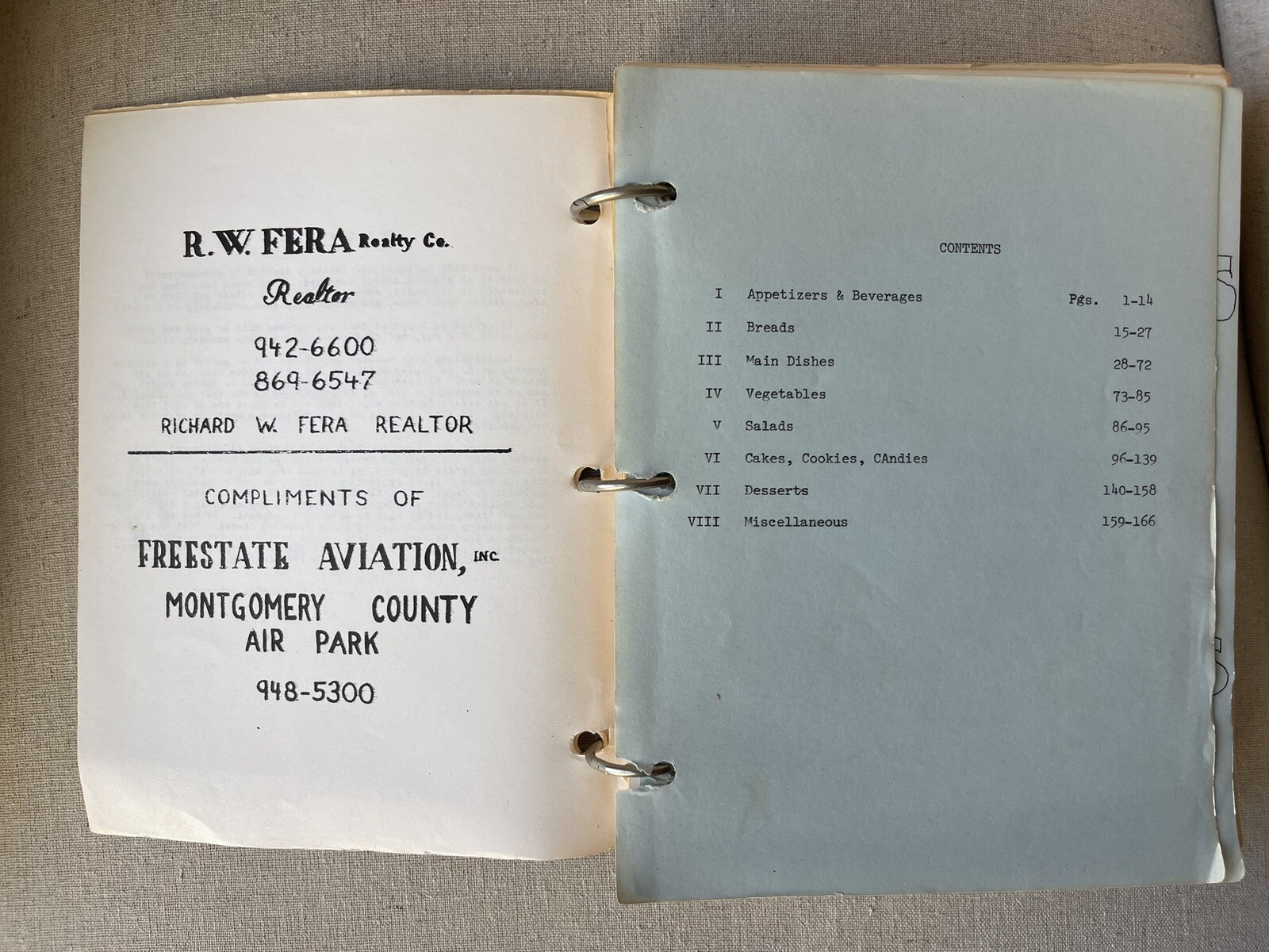 Laytonsville Maryland P.T.A. Handmade Community Recipe Cook Book 164 Pages