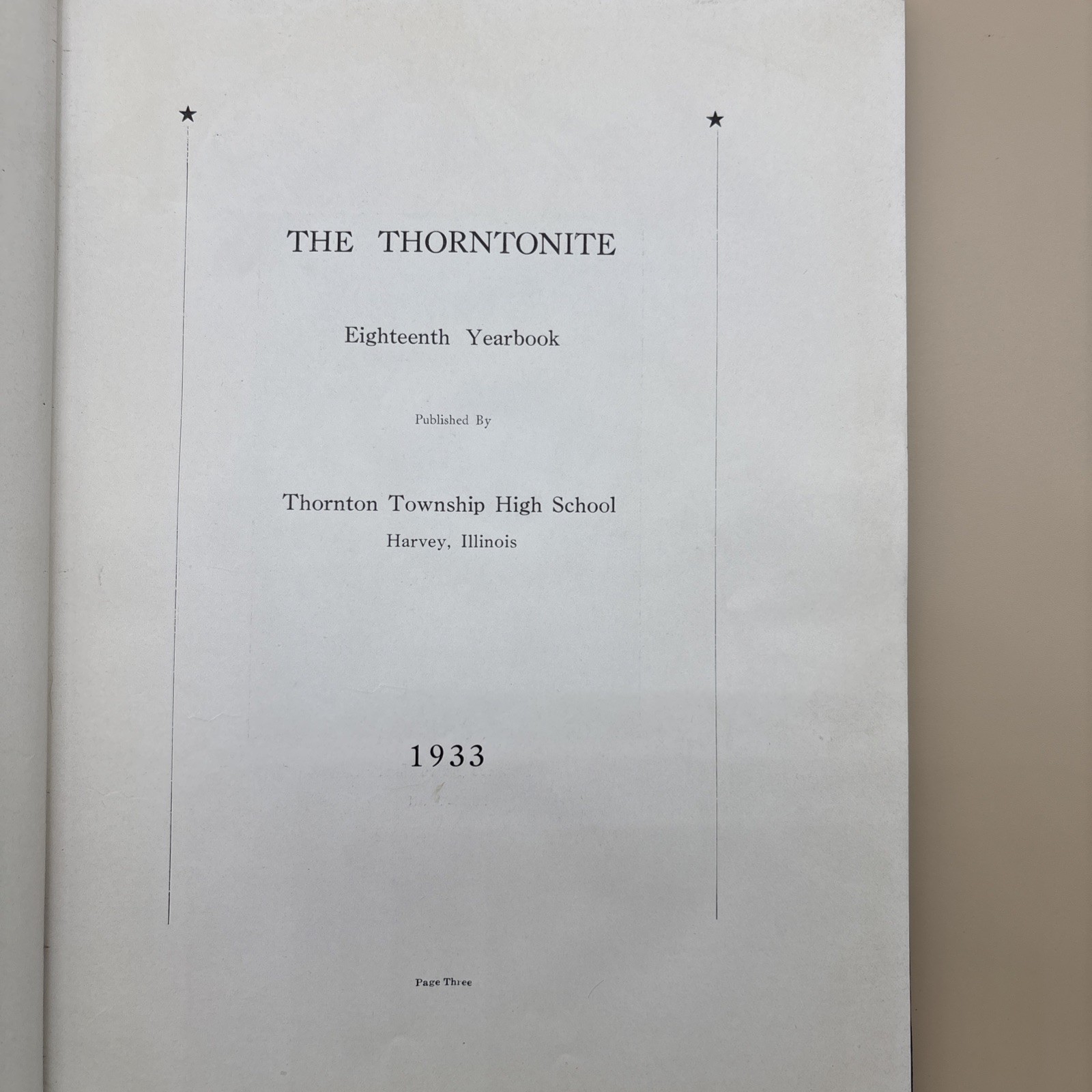 The Thorntonite Eighteenth Yearbook Thornton Township High School Hardcover 1933