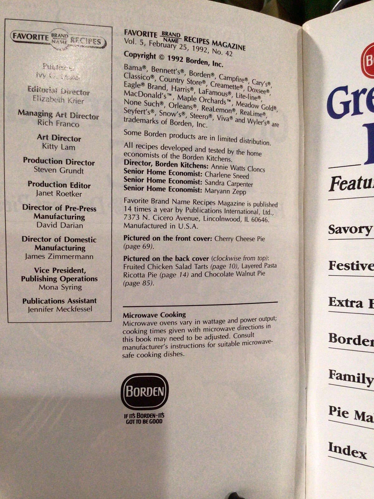 Favorite Recipes New Great American Pies Bordon VINTAGE 1992 vol 5 #42 (92 Pages