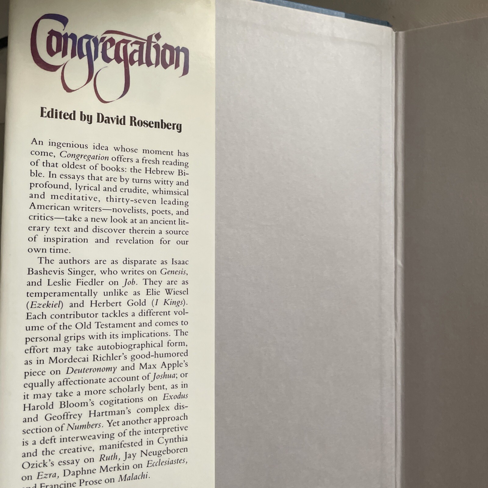 Congregation Contemporary Writers Read the Jewish Bible David Rosenberg 1987 HC
