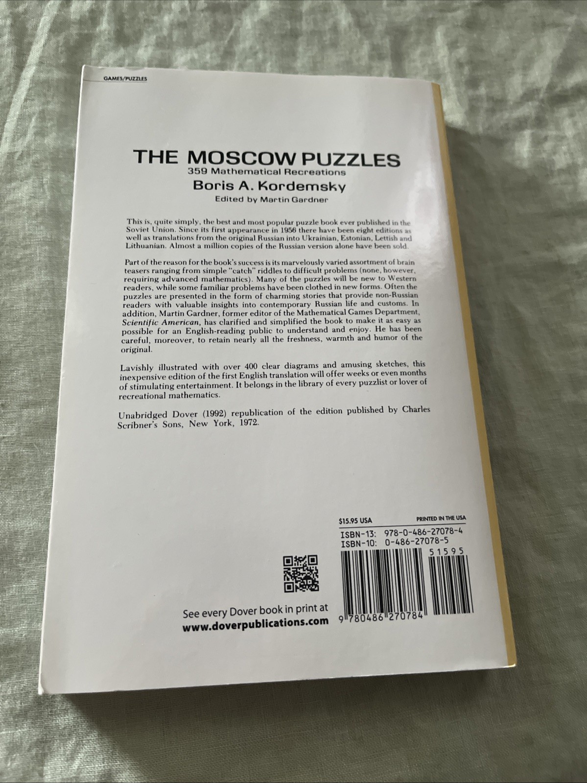 Moscow Puzzles : 359 Mathematical Recreations by Boris A. Kordemsky