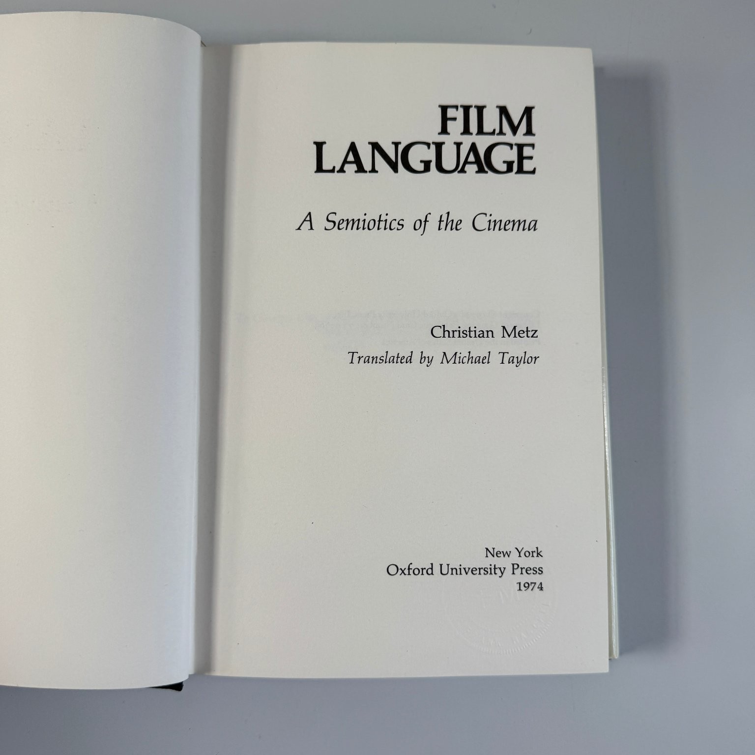 Film Language Christian Metz 1974 First Edition Semiotics Oxford Press