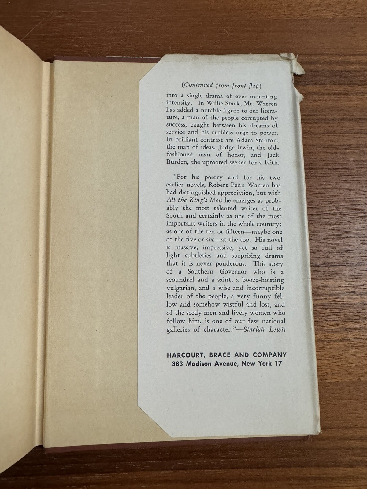 All the Kings Men by Robert Penn Warren 1946 Harcourt Brace and Company HC DJ