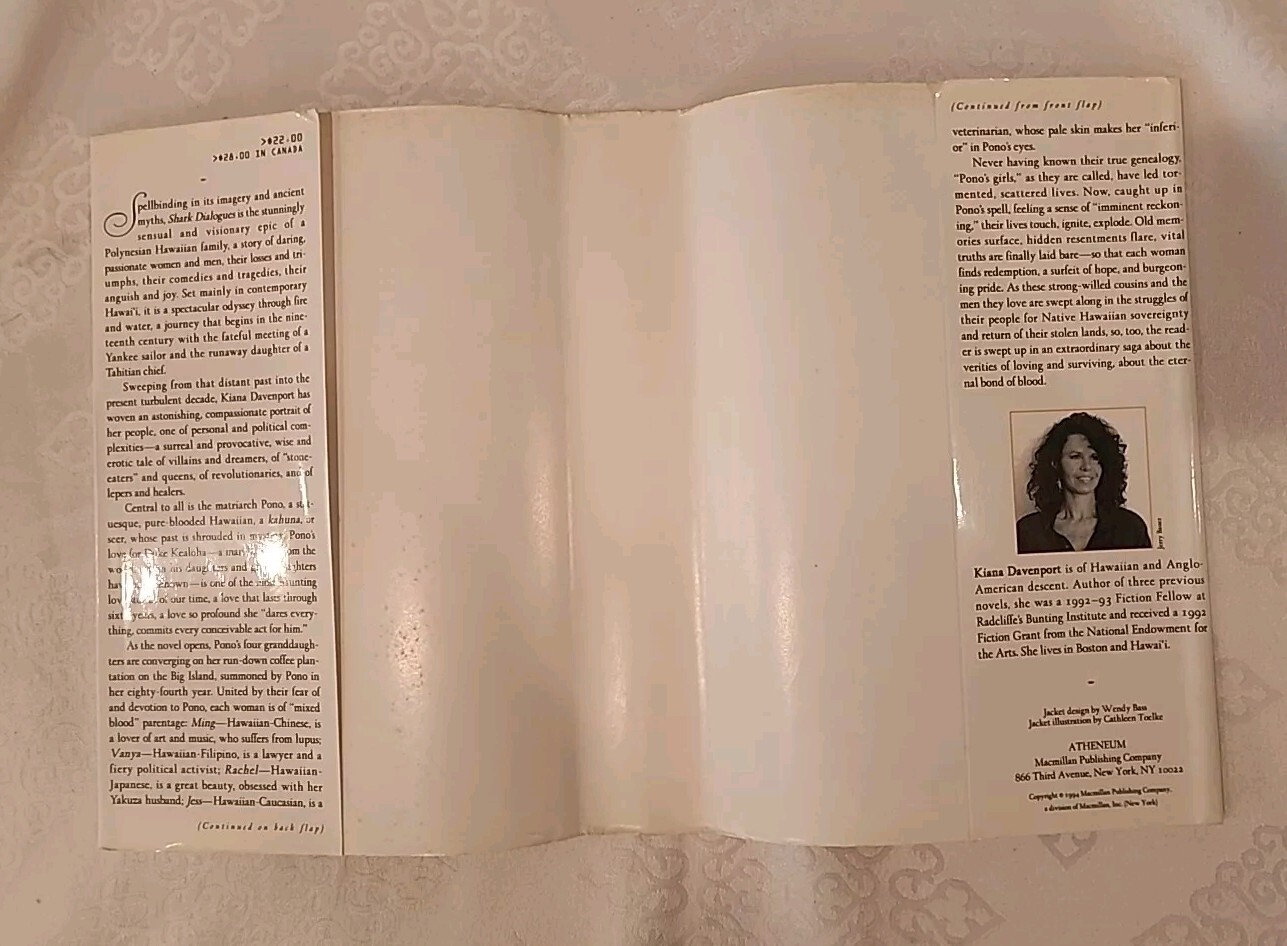 Shark Dialogues by Kiana Davenport 1994, HC/DJ SIGNED