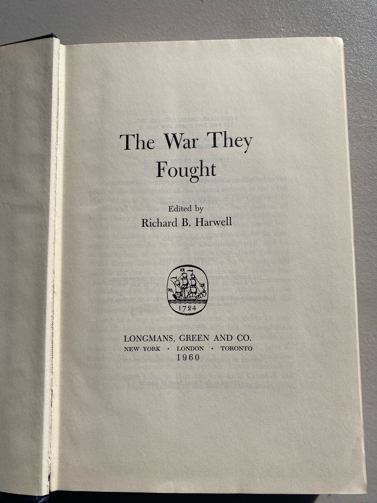 The War They Fought Richard B. Harwell HC/DJ First Ed. 1960 Signed