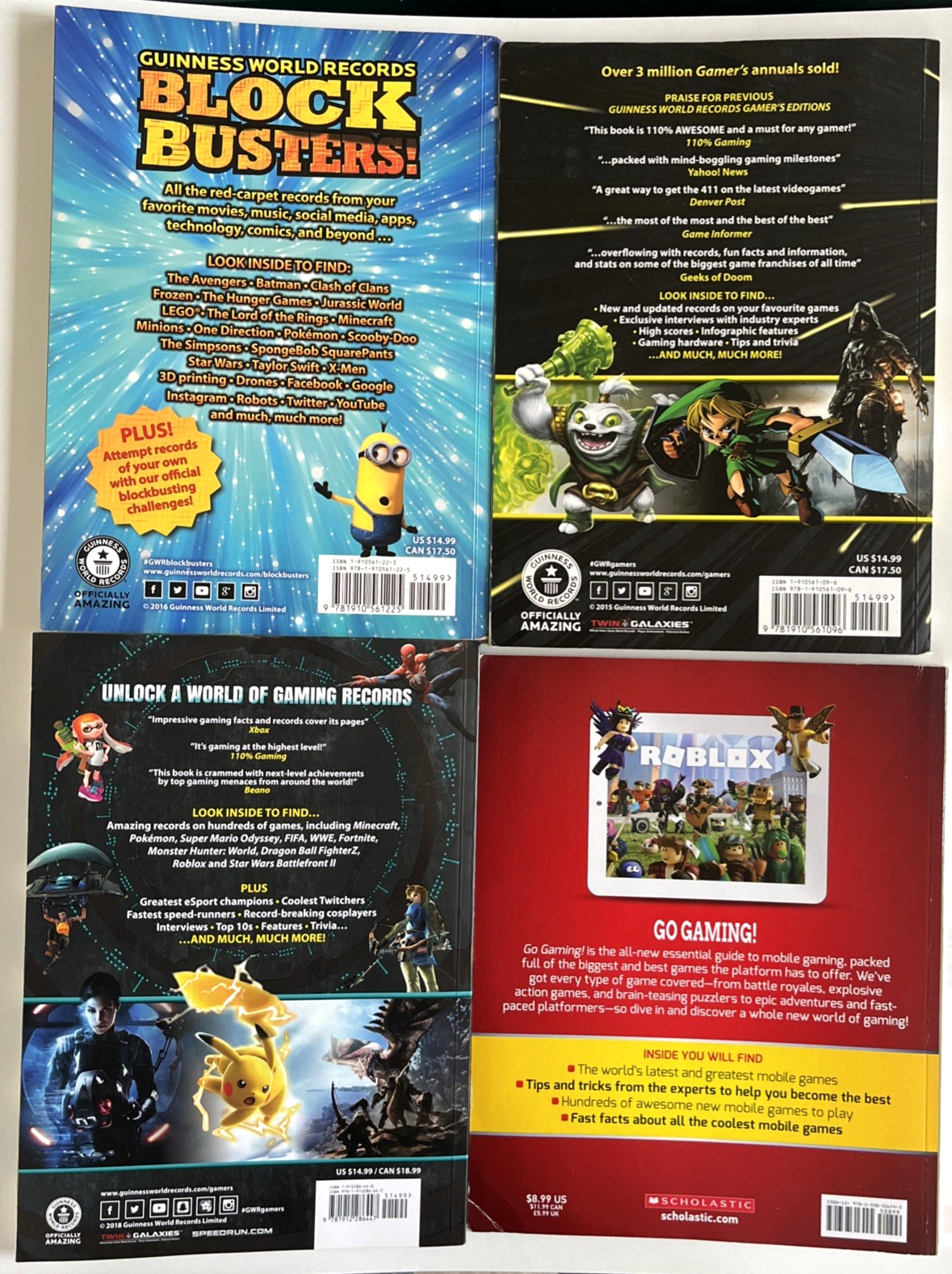 Two 2016 & One 2019 Guinness World Records books plus Go Gaming Book: Lot of 4!