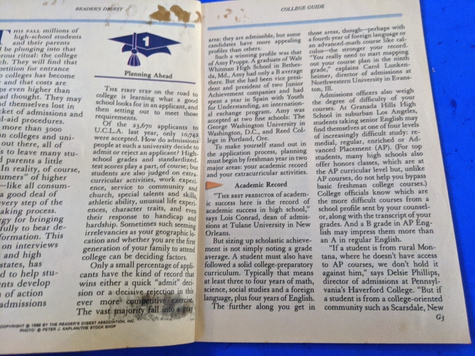 1988 Reader’s Digest College Guide Booklet 24 Pages
