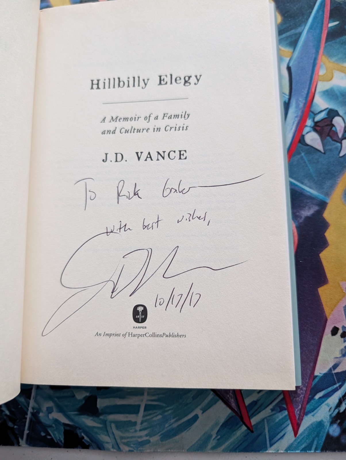 Hillbilly Elegy : A Memoir of a Family and Culture J. D. Vance Signed 1st