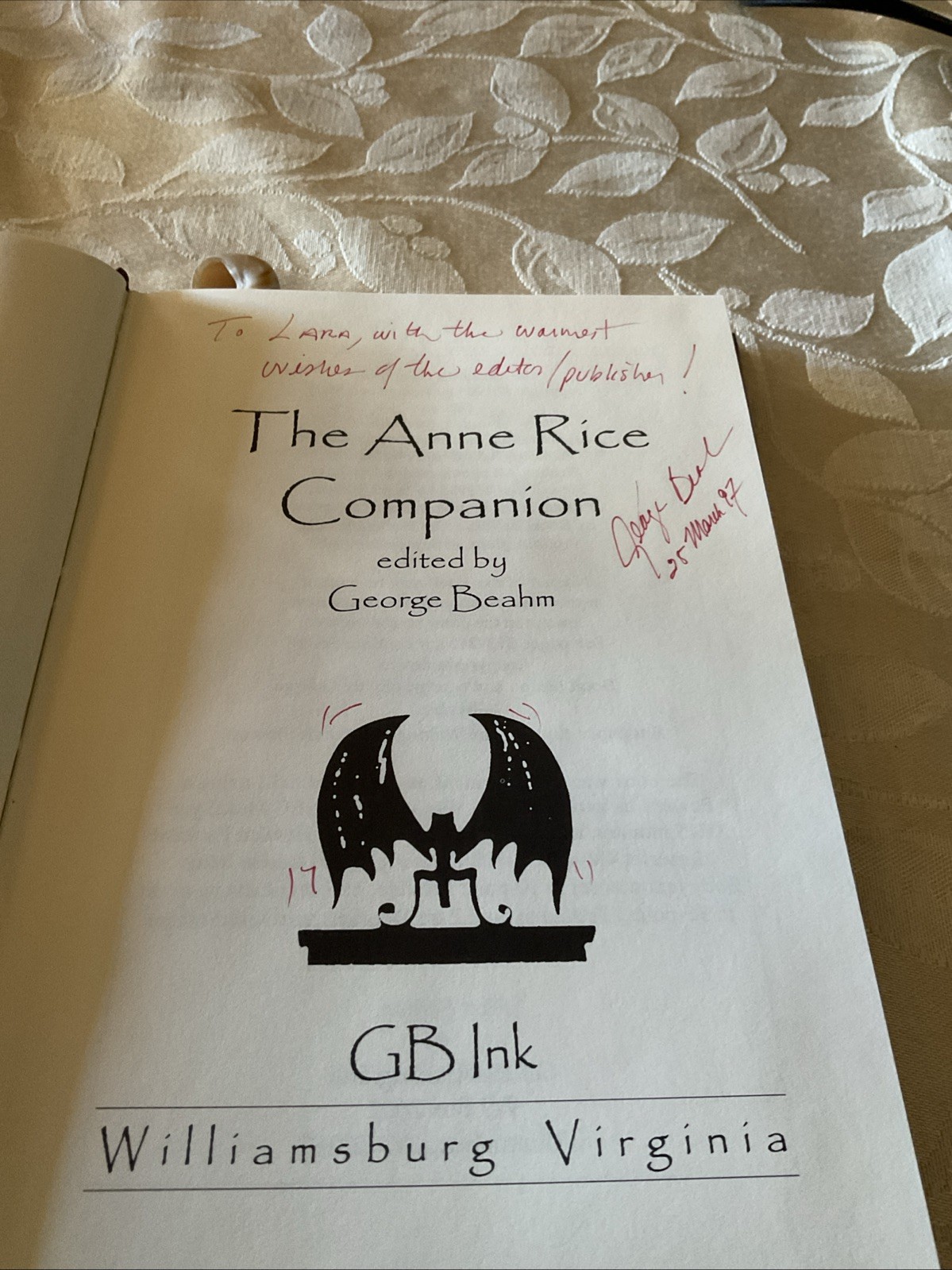 1995 THE ANNE RICE COMPANION BOOK, #52 OF 500, GB INK, GEORGE BEAHM Signed