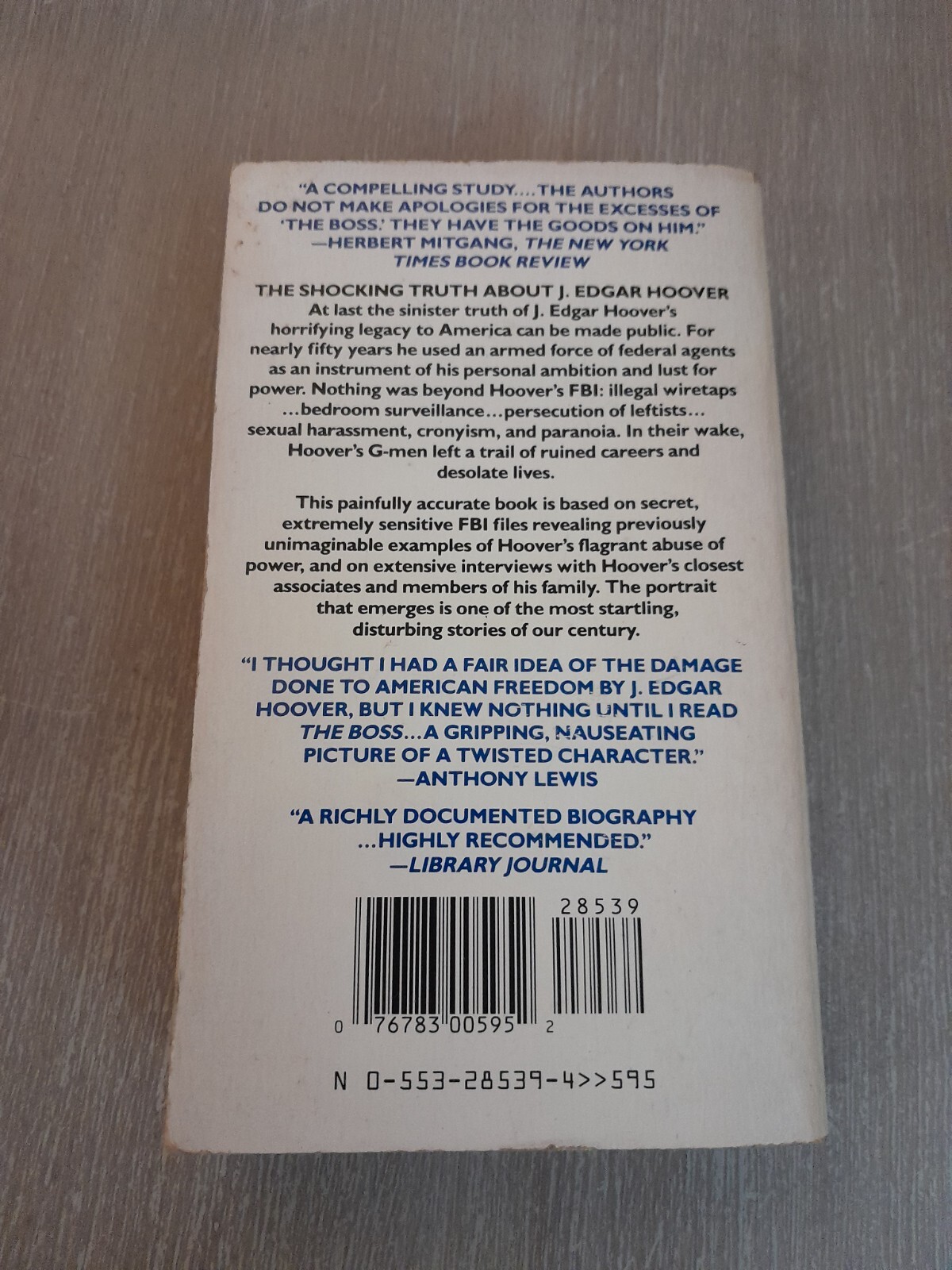1990 Bantam Books The Boss Athan G. Theoharis & John Stuart Cox Paperback