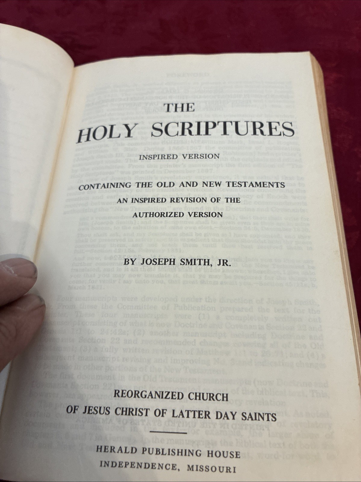 Holy Scriptures of the Restoration Joseph Smith, Jr. 1974 Edition Hardcover