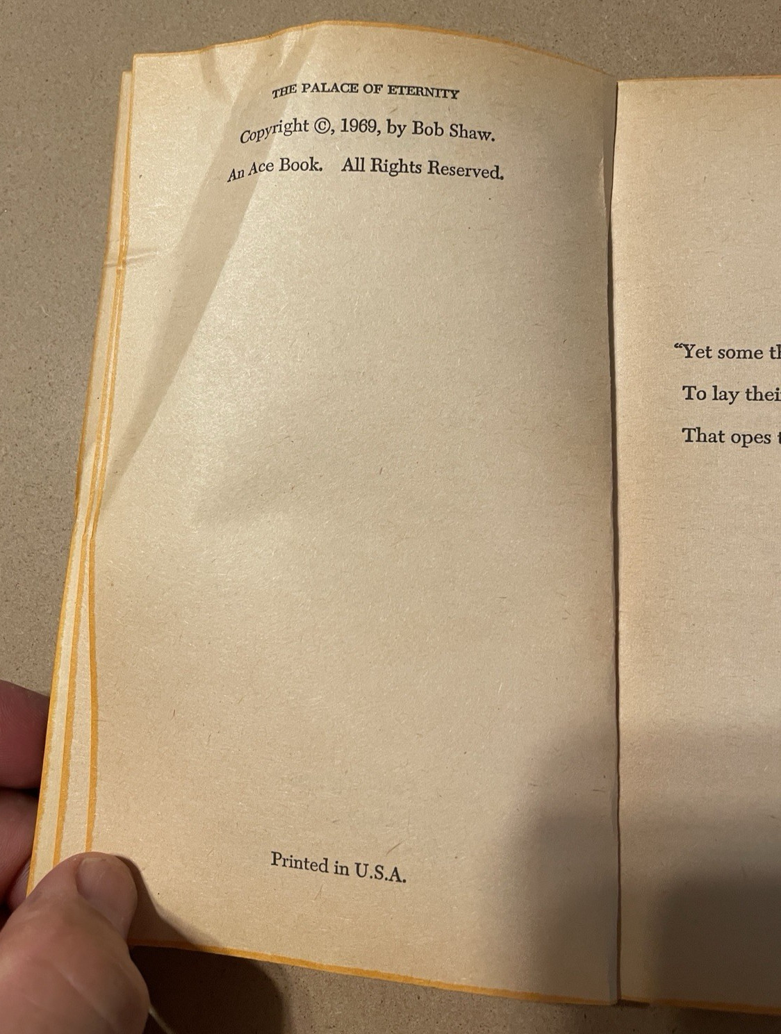 1969 The Palace of Eternity by Bob Shaw Science Fiction Special Ace Books