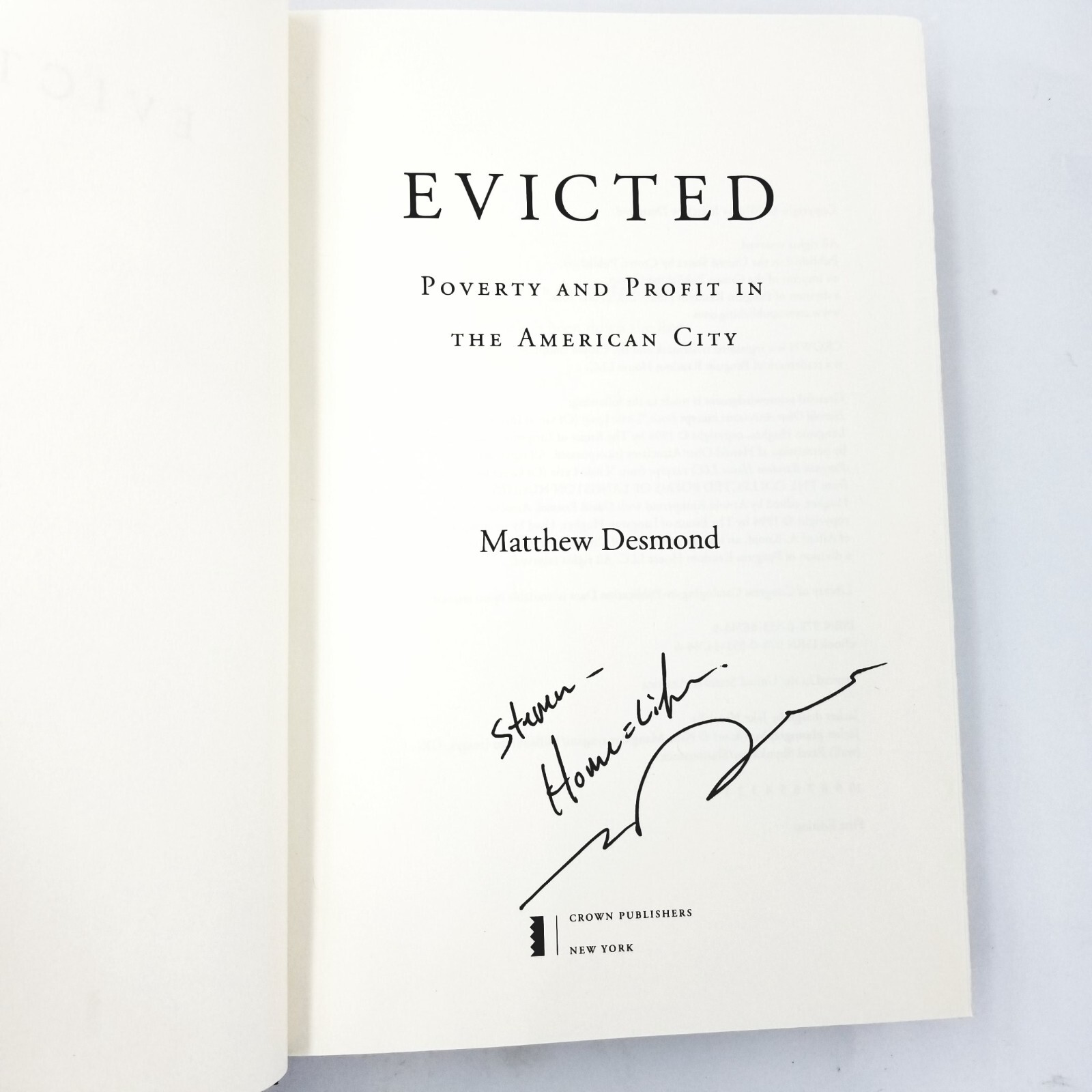 Signed: Evicted by Matthew Desmond – 2016 First Edition