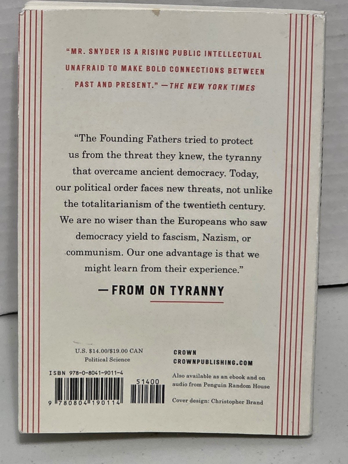 On Tyranny Twenty Lessons from the Twentieth Century by Timothy Snyder 2017 Book