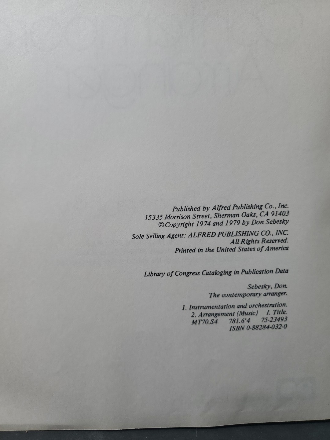 The Contemporary Arranger Don Sebesky 1979 Alfred Spiral Jazz Orchestration