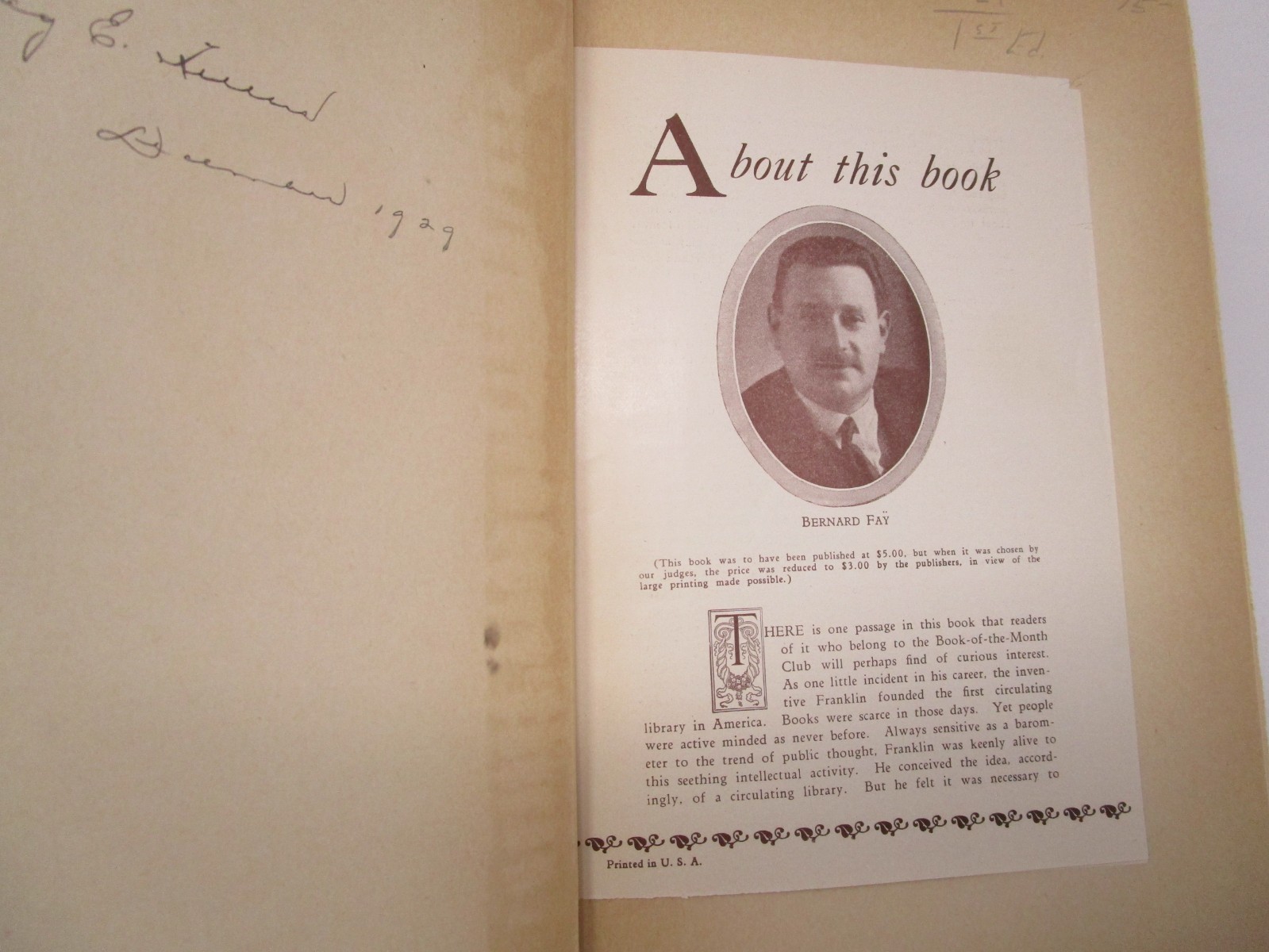 Bernard Fay’s Franklin, The Apostle of Modern Times with Illustrations 1929