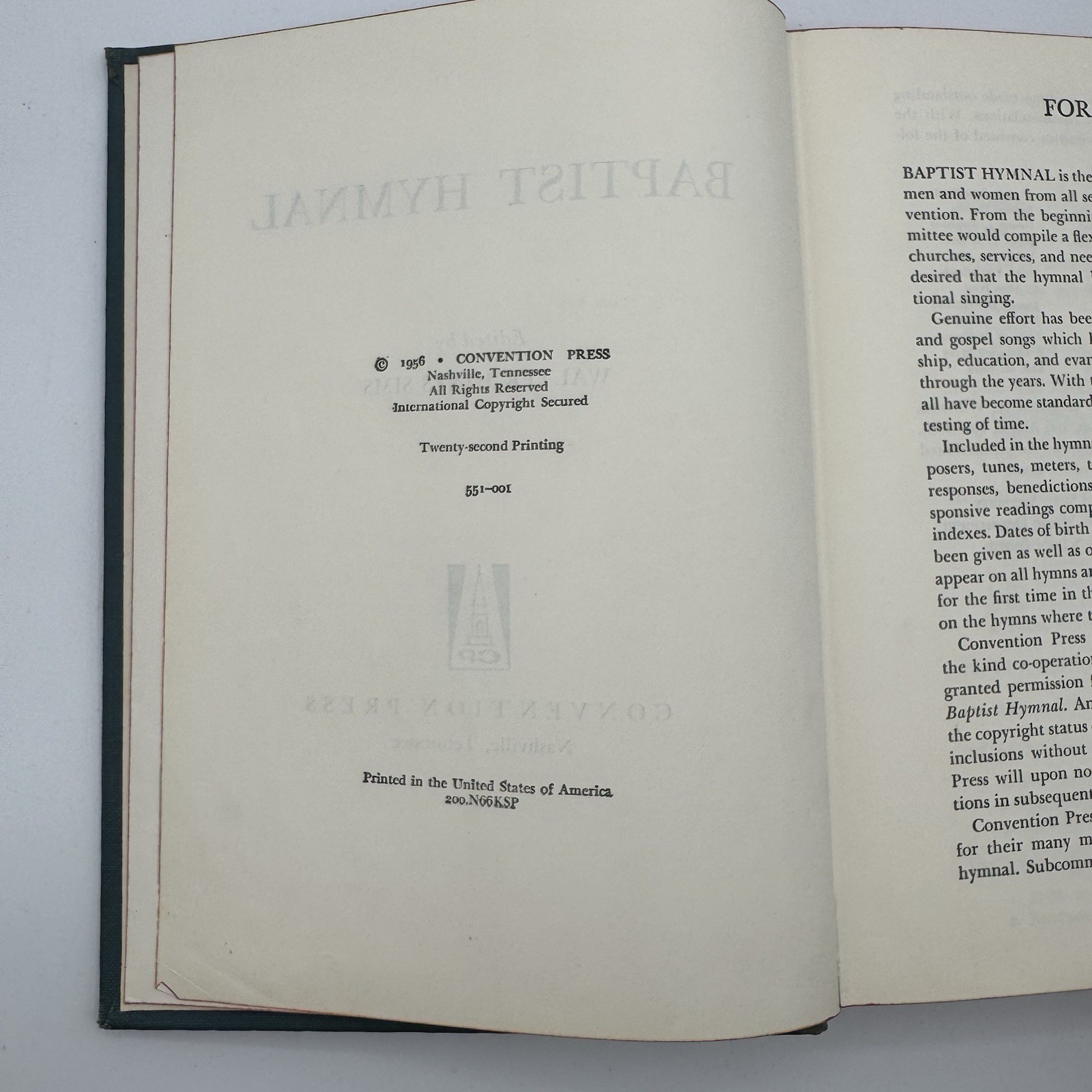 1956 Baptist Hymnal Walter Hines Sims Convention Press Vintage Hardcover