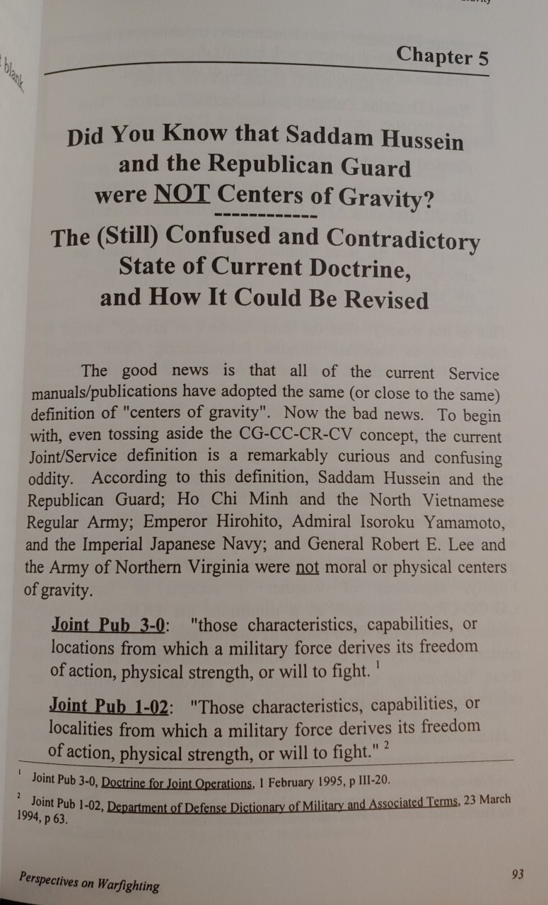Perspectives on Warfighting Number 4 Centers of Gravity & Critical Vulnerabiliti