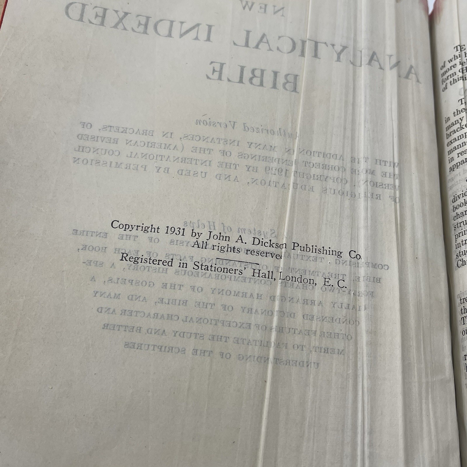 Holy Bible New Analytical Indexed Edition Dickson 1931 King James Vtg Leather