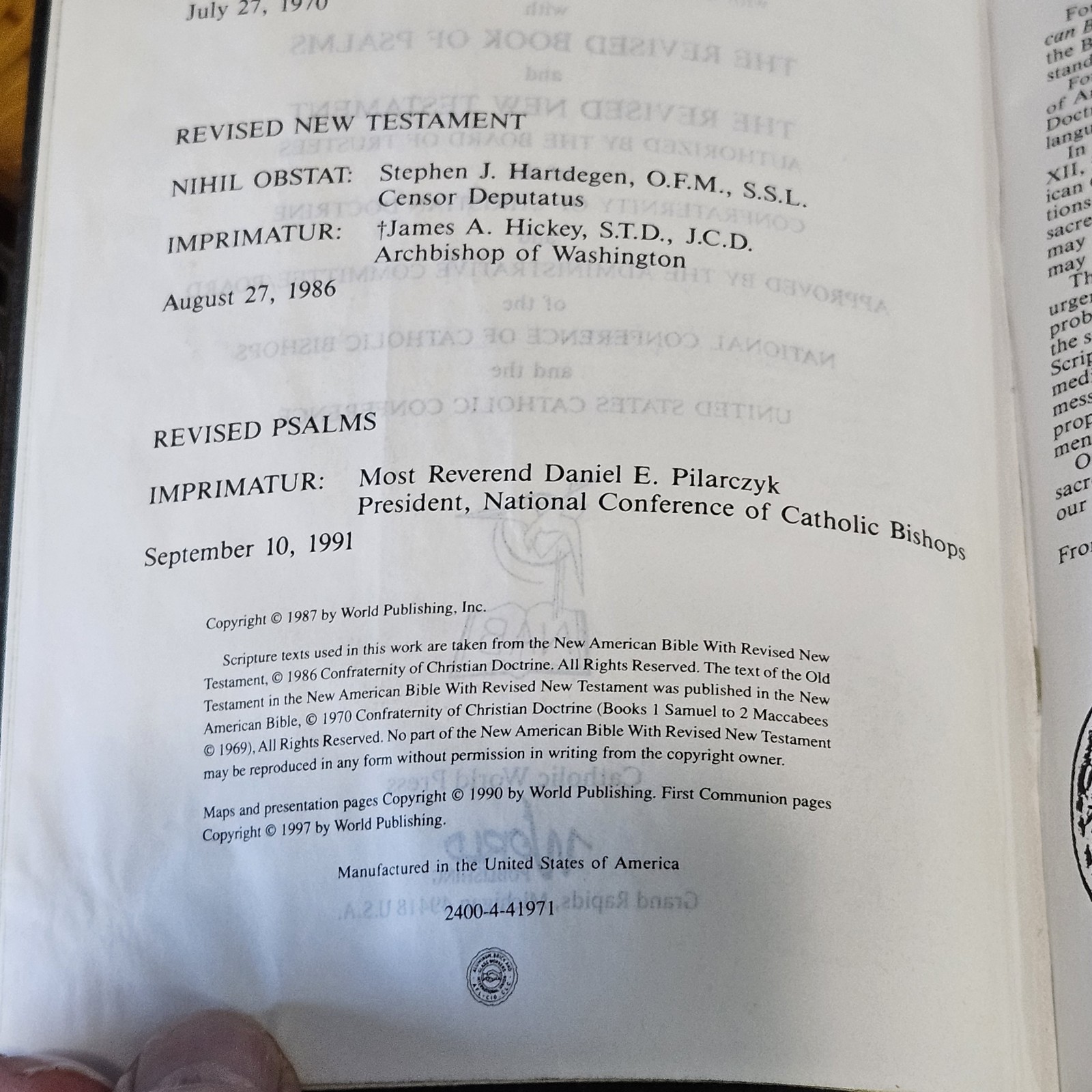 The New American Bible Red Letter Edition Catholic World Press Black 1997