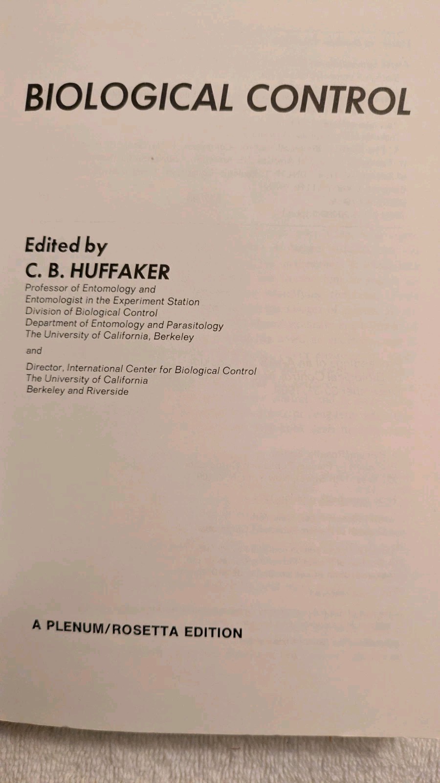 Huffaker, BIOLOGICAL CONTROL, 1974, PB, Natural Insecticide Environment Ecology