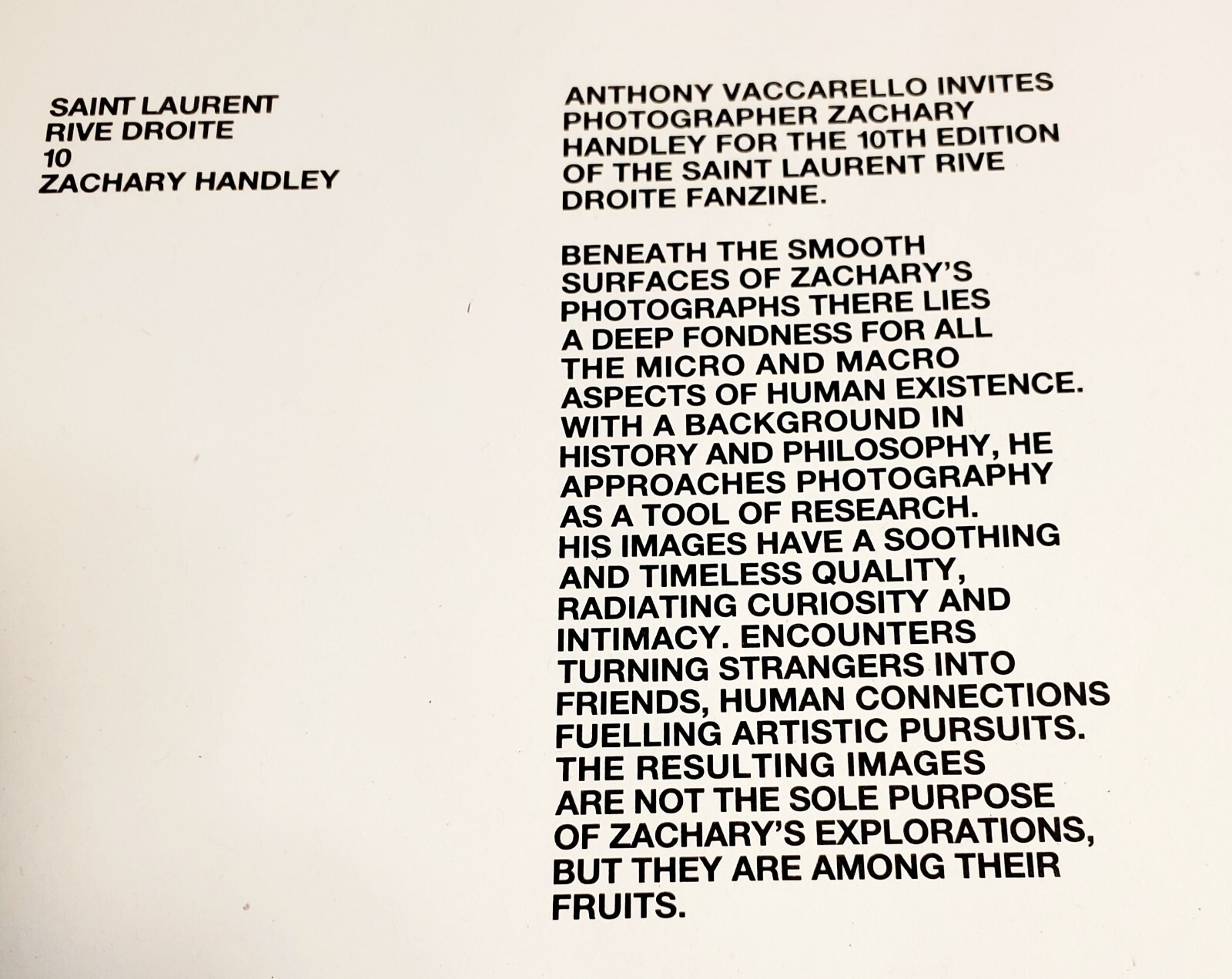 Saint Laurent~July 2023 □RIVE DROITE Fanzine #10 Photos By Zachary Handley 51 Pg