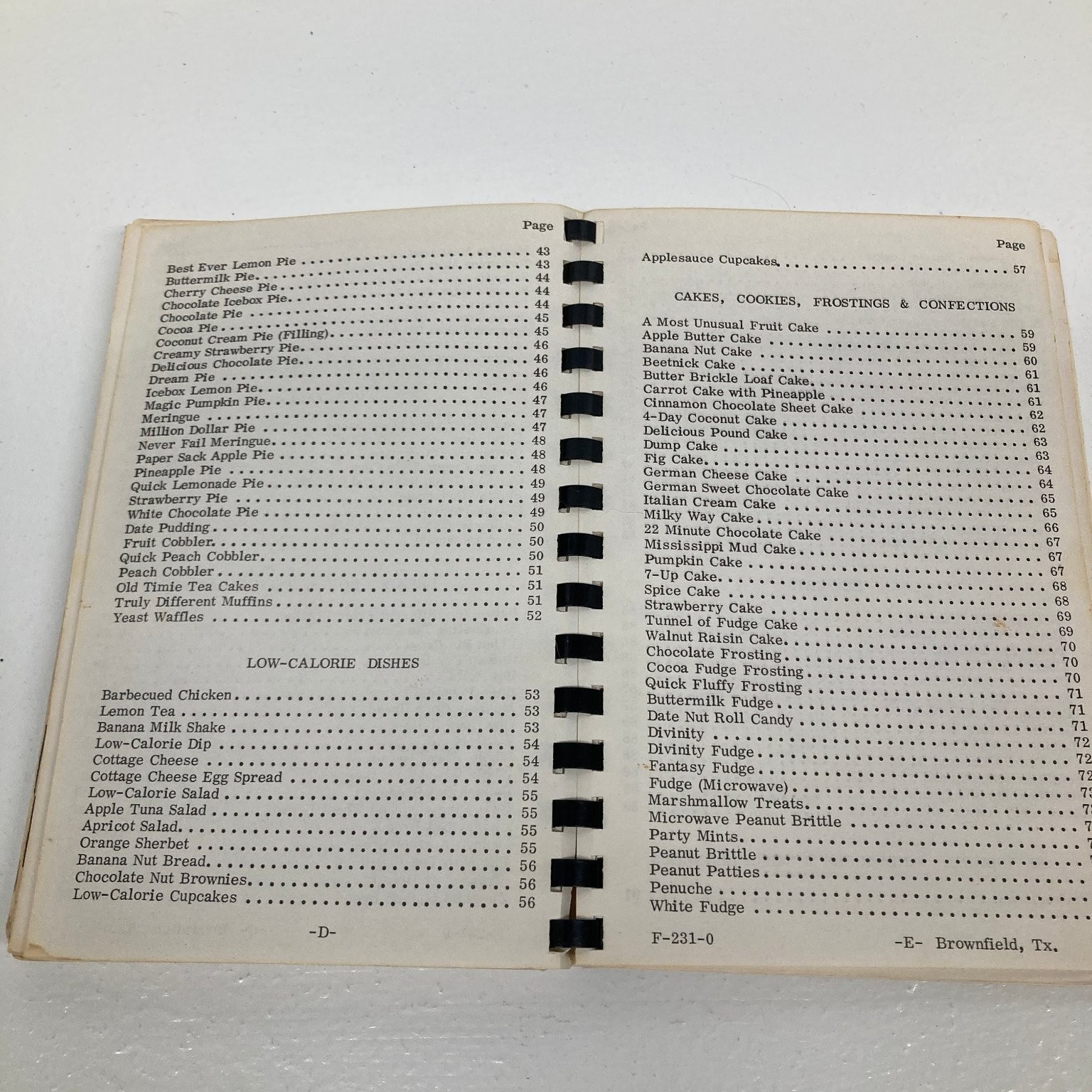 Cherished Recipes Cookbook Brownfield Church of God Vintage Community Spiral