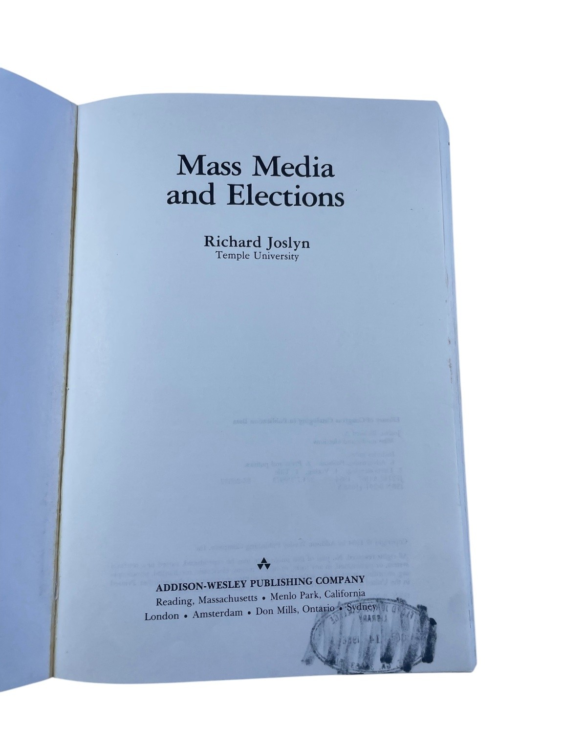 Mass Media Elections Richard Joslyn 1984 Political Science Addison-Wesley