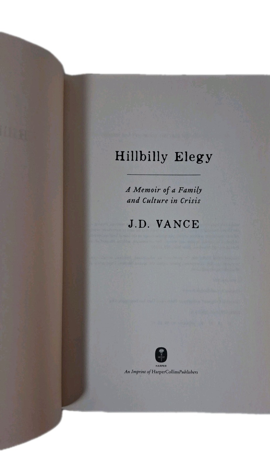 SIGNED Hillbilly Elegy Vice President JD Vance Hardcover No Inscription DJ NICE!