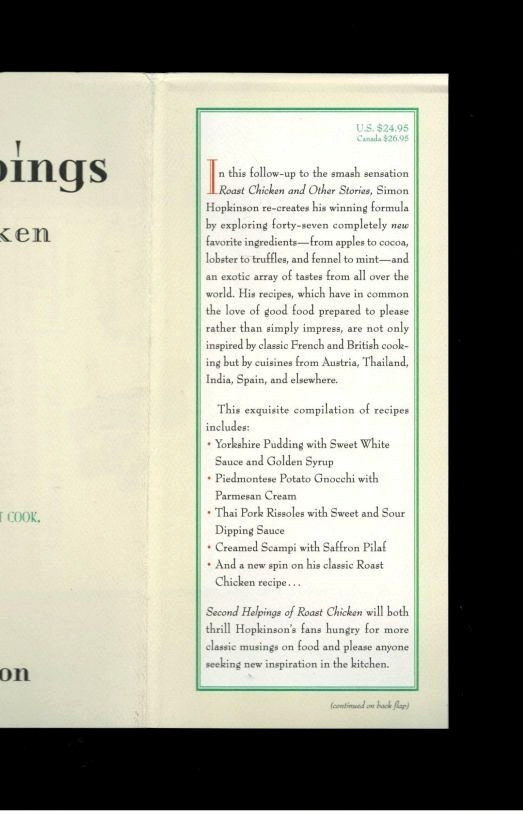 SECOND HELPINGS OF ROAST CHICKEN-A RECIPE BOOK-MEMOIR-COOKBOOK-SIMON HOPKINSON