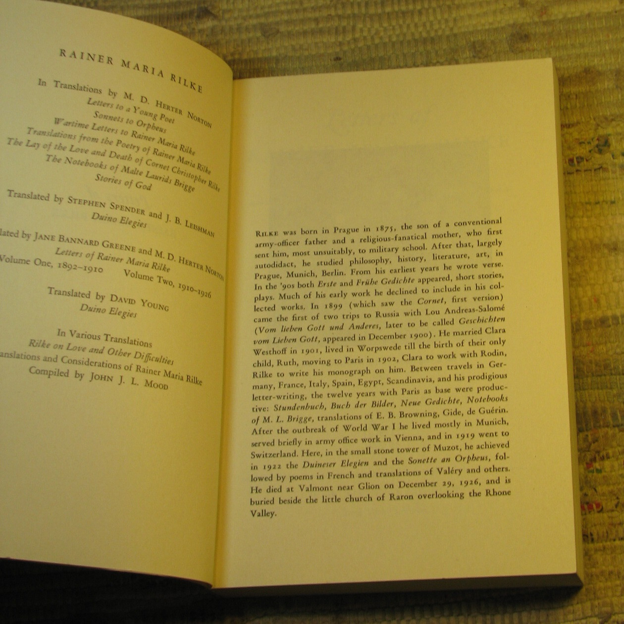 LETTERS OF RAINER MARIA RILKE 1892-1910 & 1910-1926 ©1972 Norton Library Paperba