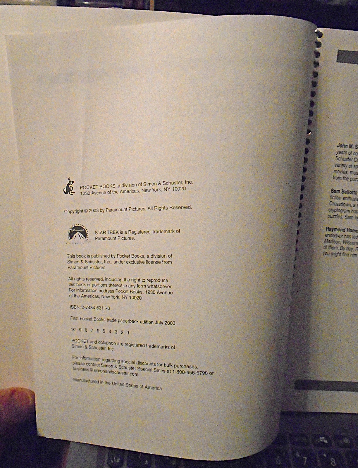Star Trek Crosswords Book 1 – John M. Samson – 2003 – Spiral Bound – Very Good