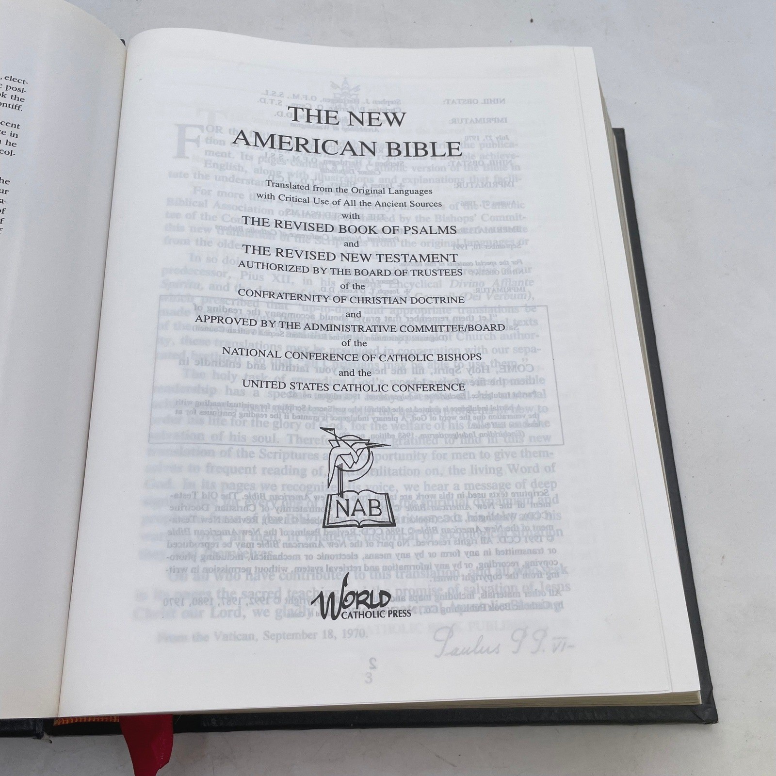 World Catholic Press New American Bible Black Gold Gilded Pope Benedict XVI