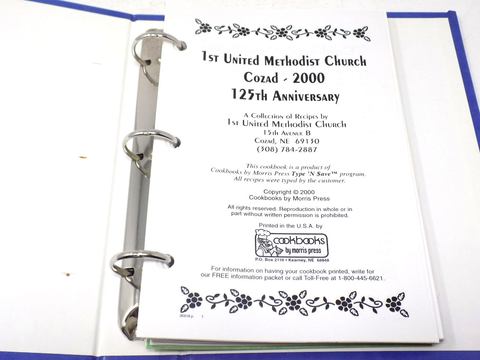 1st United Methodist Church Cozad 2000 125th Anniversary Cookbook Morris Press