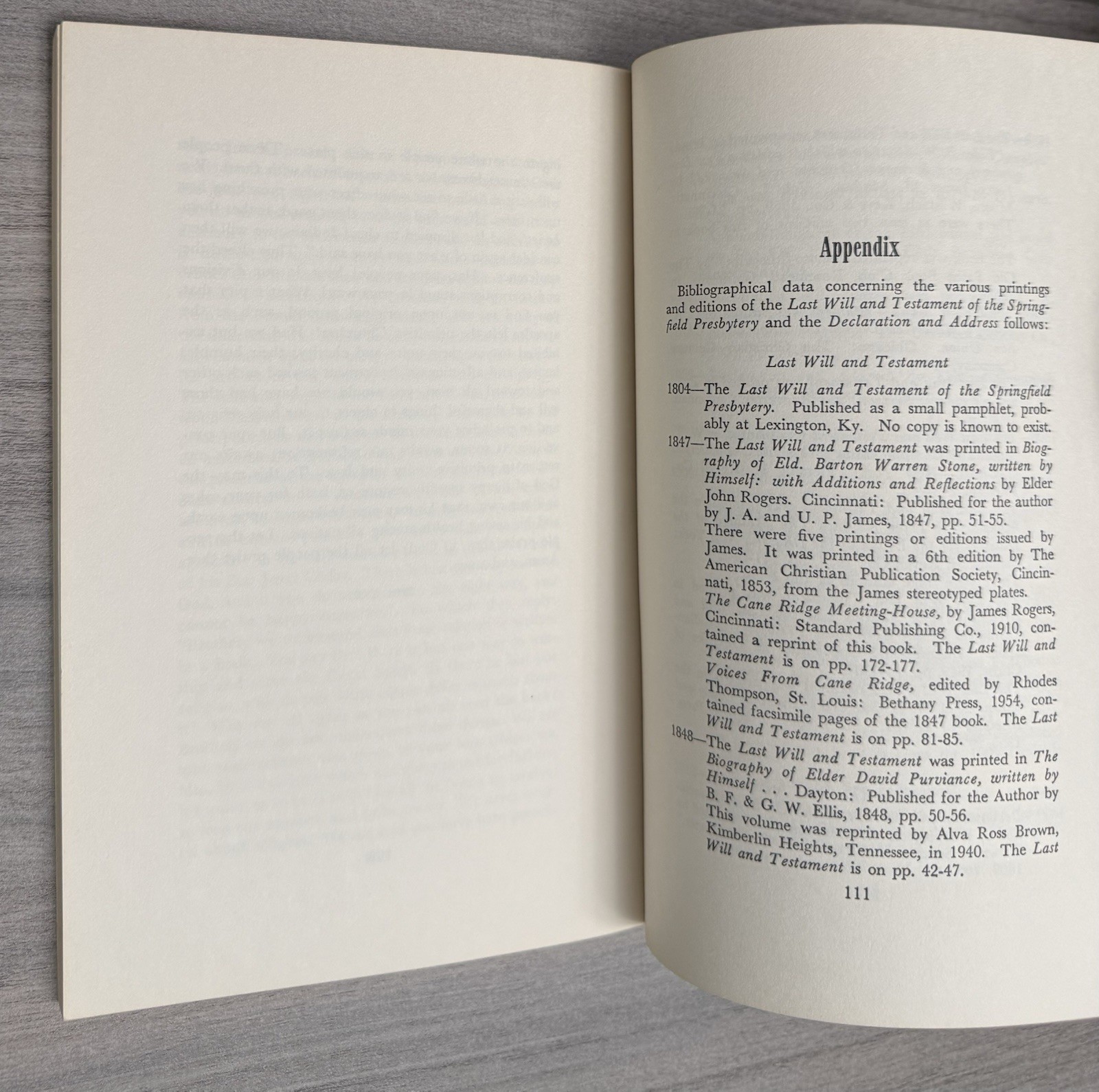 Declaration and Address Thomas Campbell; Last Will and Testament Barton W. Stone