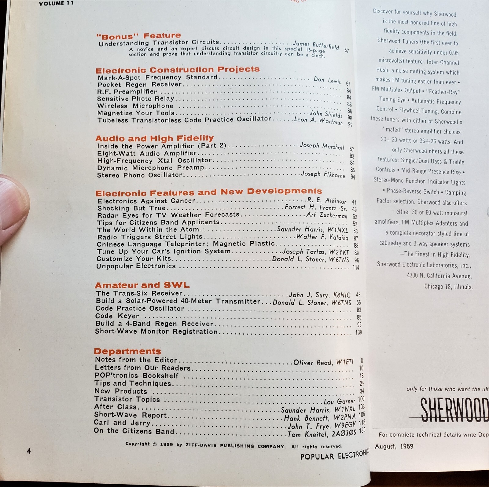  3 POPULAR ELECTRONICS MAGAZINES – 1959, 3 issues March, August, September