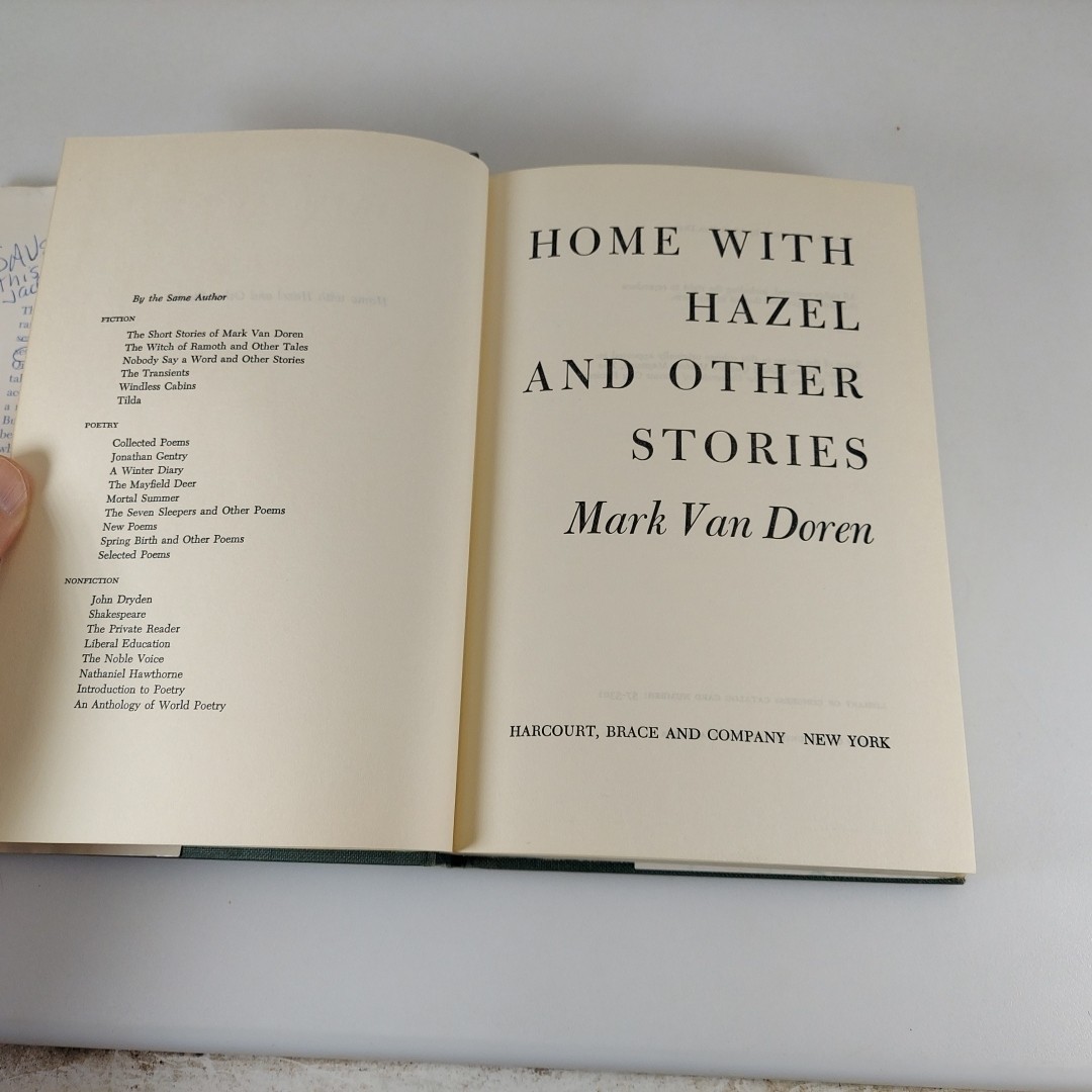 Home with Hazel and Other Stories Mark Van Doren 1957 HCDJ Harcourt Brace And Co