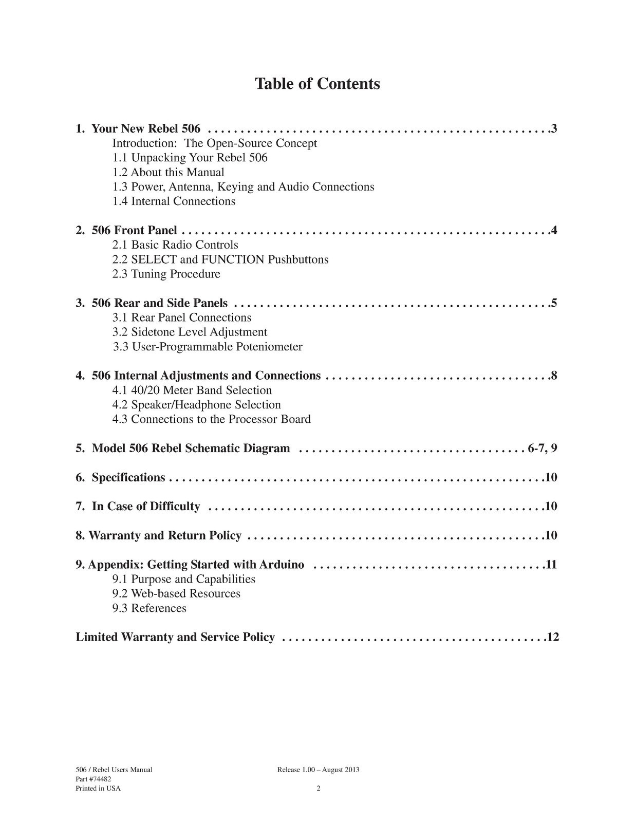 TEN TEC Rebel Model 506 User Manual – BINDING – COVERED – XL FOLDOUT PAGES