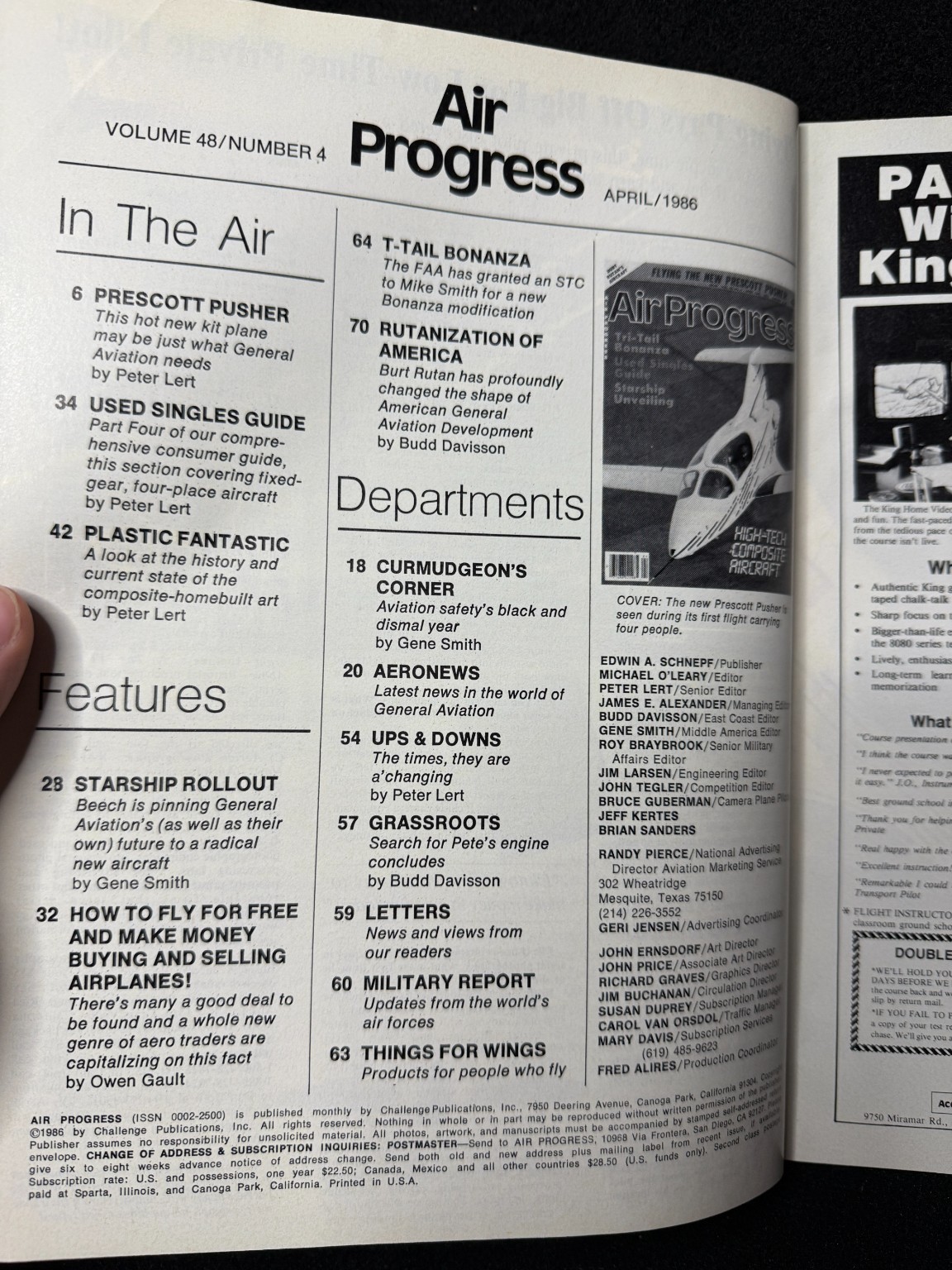 Air Progress Magazine April 1986 Vol 48 No 4 Prescott Pusher Aviation Aircraft