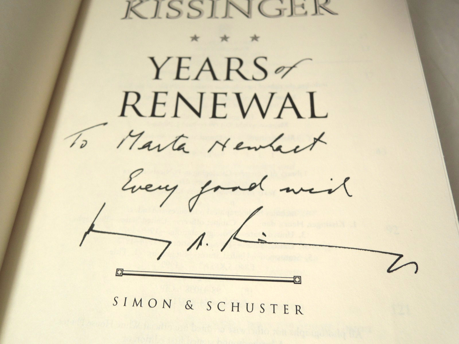 Years of Renewal Memoirs Signed by Henry Kissinger Hardcover Dust Jacket Illust.