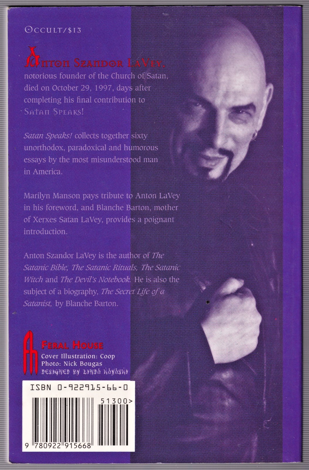 Anton LaVey Satan Speaks 1998 1st Edition 1st Pressing 3rd Companion Manson