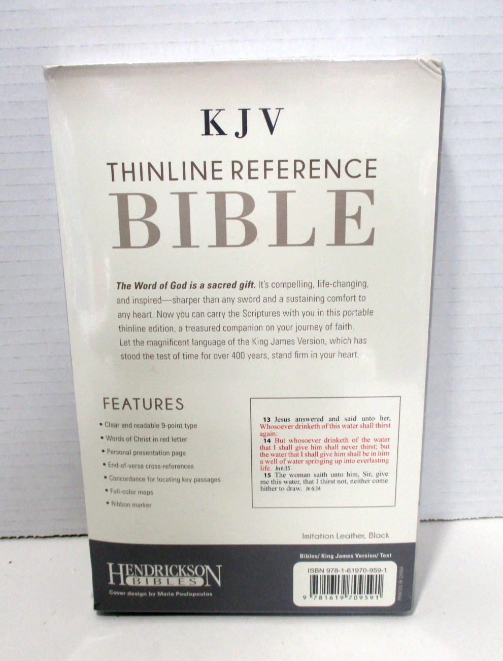 KJV Thinline Reference Bible Hendrickson Light Portable Black Faux Leather
