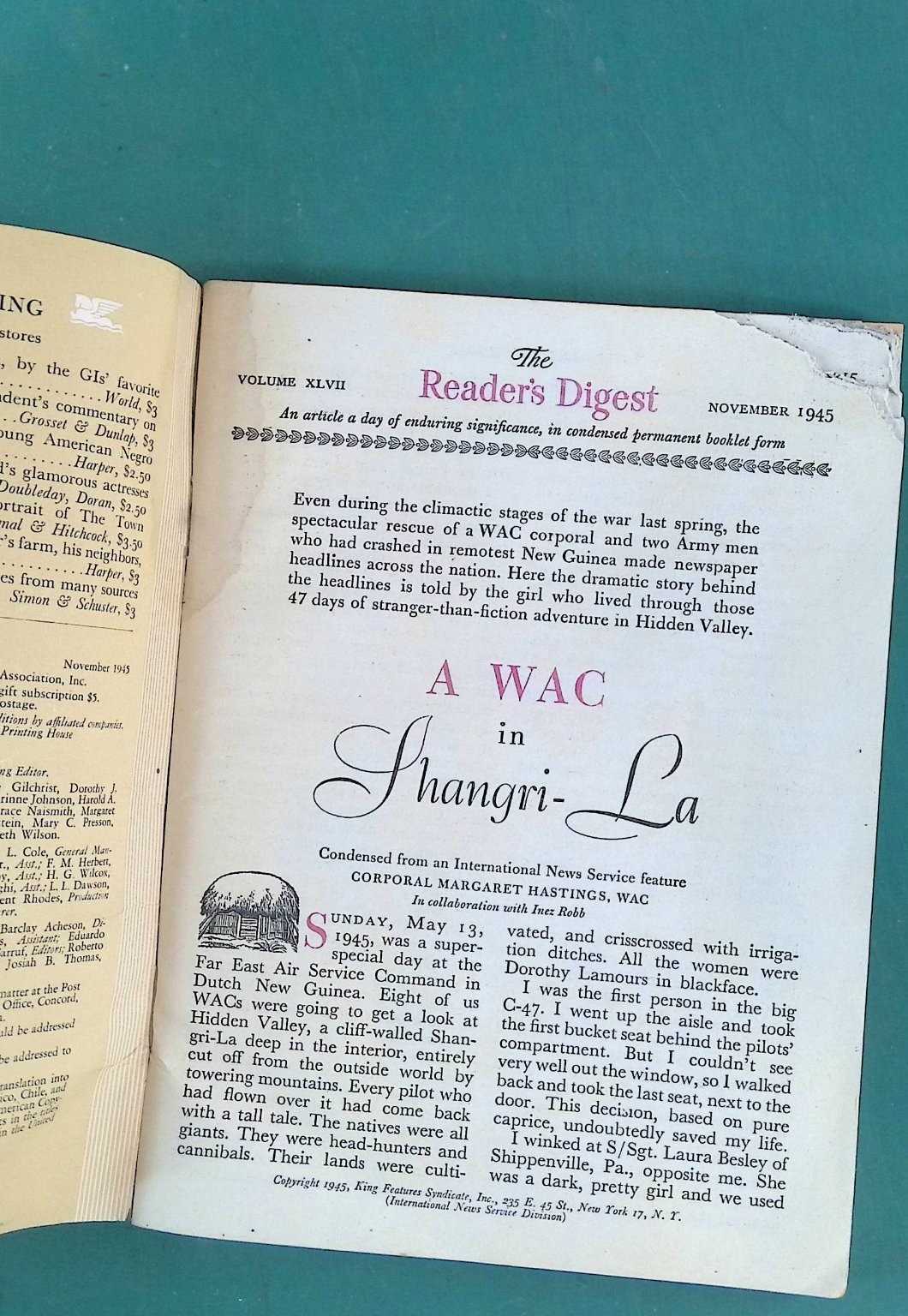 Reader’s Digest November 1945 Vol 47 No 283 WWII Era Vintage Magazine Periodical