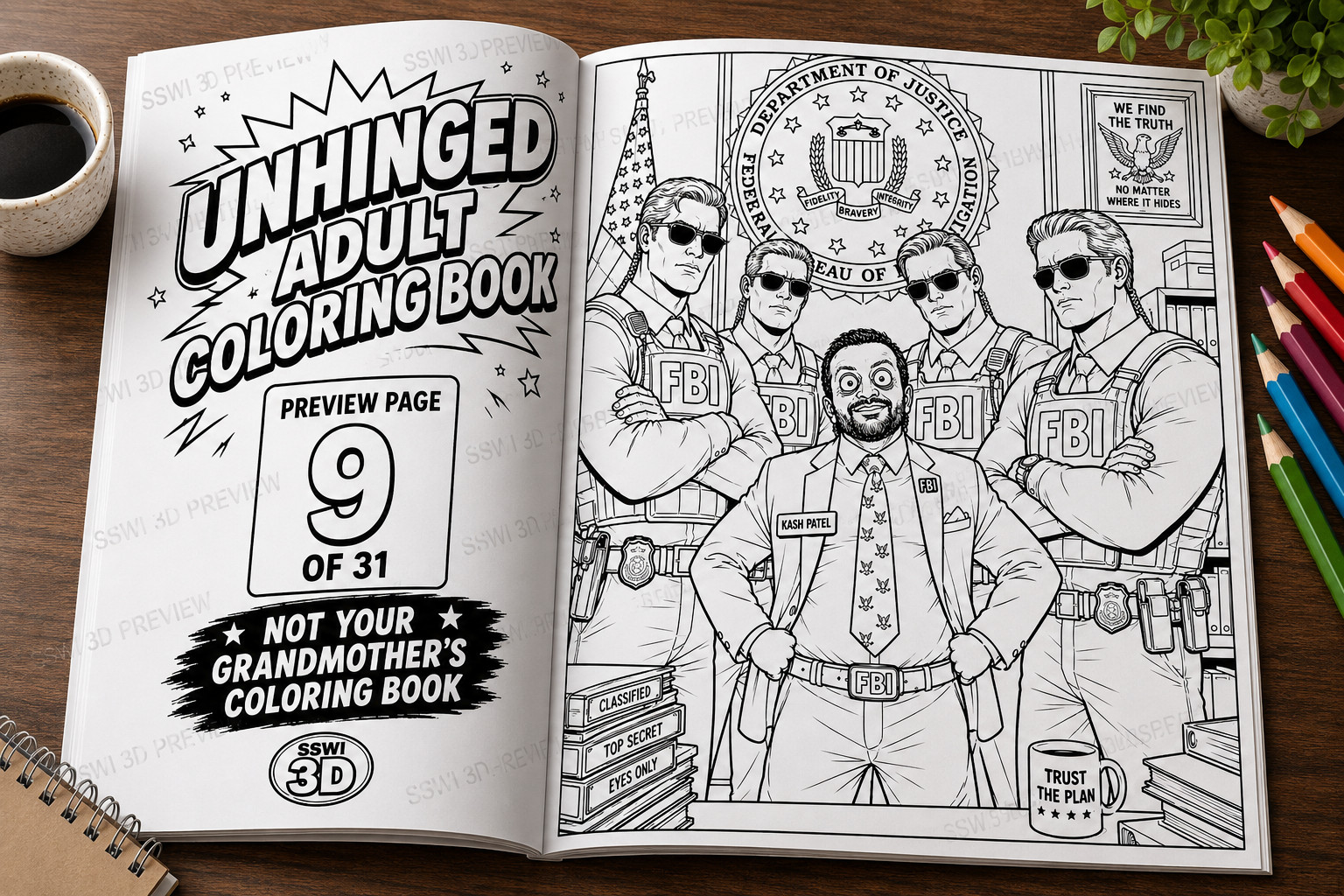 Unhinged Digital Adult Coloring Book | 31 Pages Pop Culture Satire & Chaos