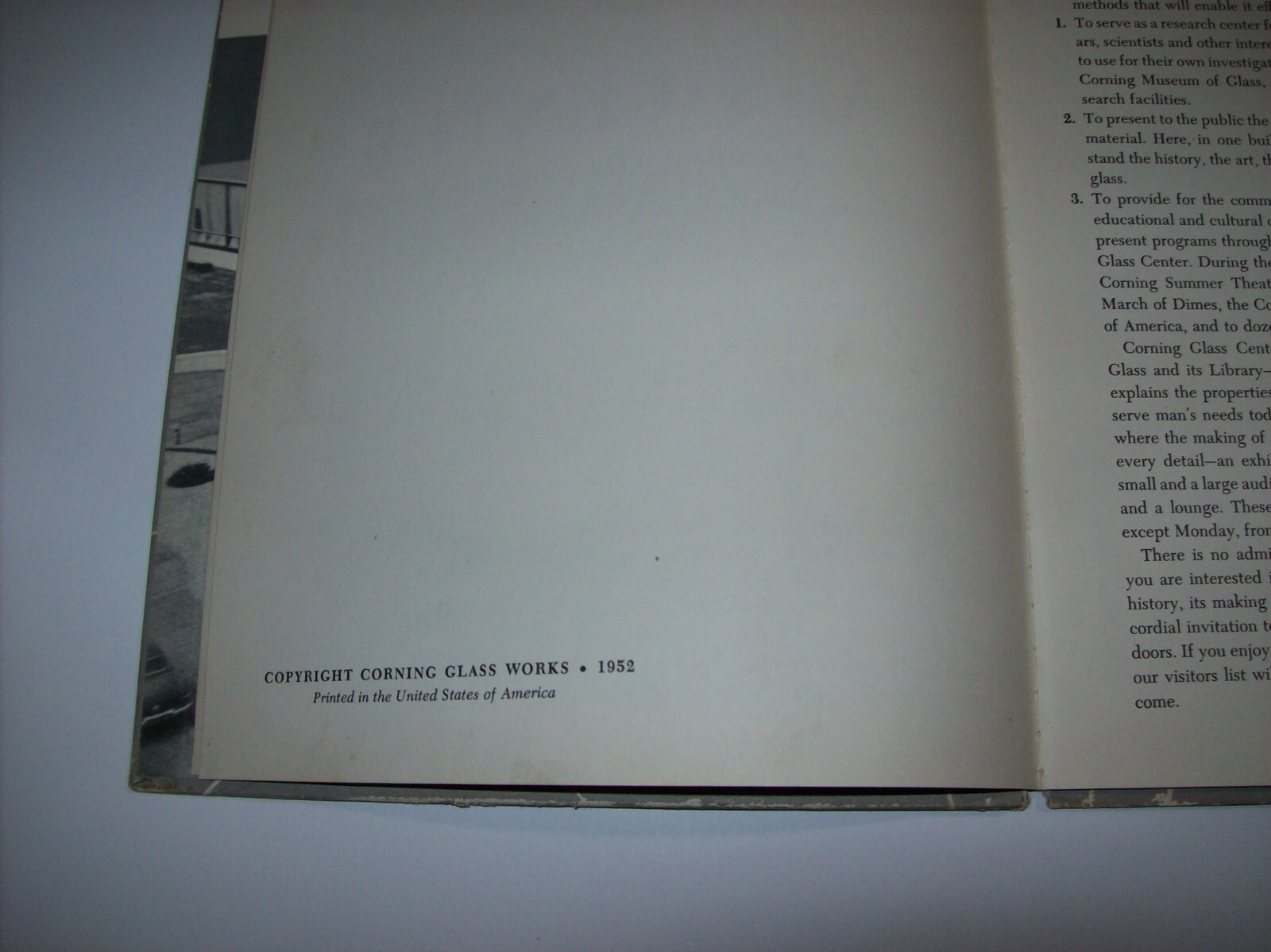 CORNING GLASS CENTER, 1952, Vintage Visitor Souvenir Book
