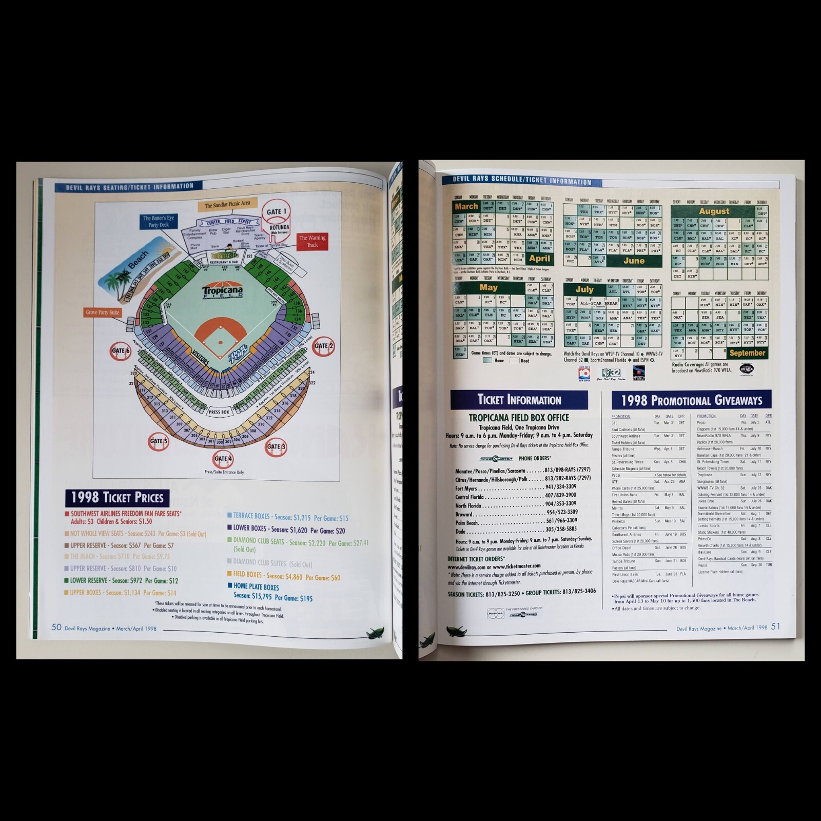 1998 Tampa Bay Devil Rays Bundle (Inaugural Program/Pocket Schedule/News) MLB